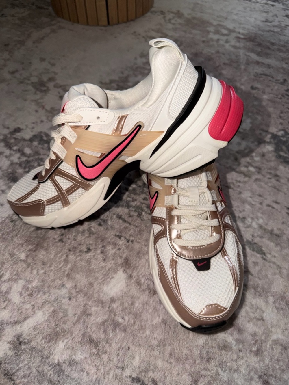 Nike Women’s Sneakers in White, Bronze & Pink